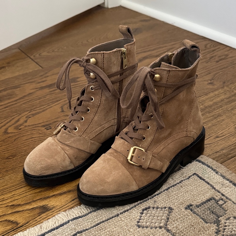 All Saints Donita Lira Tan Suede Combat Boots size 36